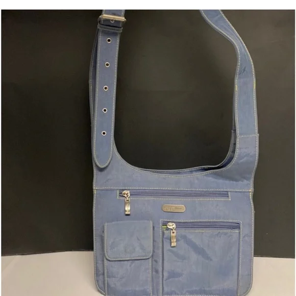 Baggallini Blue/Lime Nylon Multi-Pocket Crossbody Bag w/ Detachable Change Purse - Picture 2 of 15